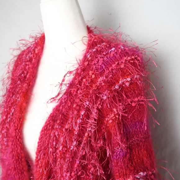 Vintage 80s hot pink and pink mohair angora wool fur shag knit cardigan sweater - Picture 2 of 10